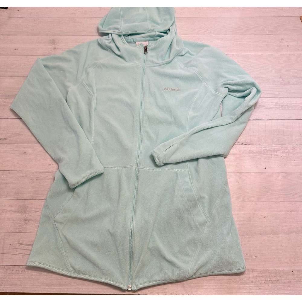 Columbia women's lightweight light aqua blue zip up fleece jacket medium